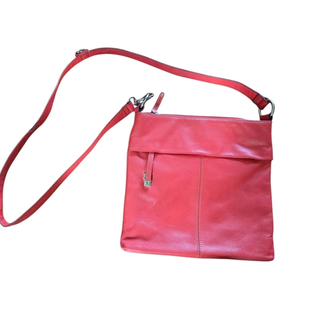 Tignanello XL Pebbled Leather Crossbody Bag Bloodorange Functional LIKE NEW